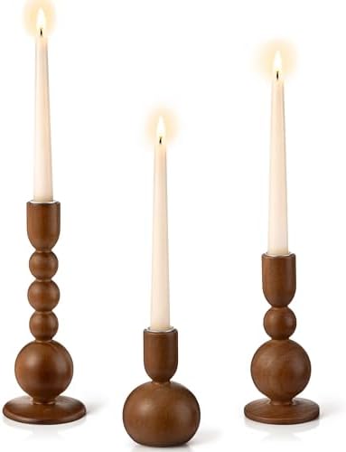 Tanlade 3 Pcs,Brown Wooden Candle Holders for Pillar Candle Stands by Tanlade