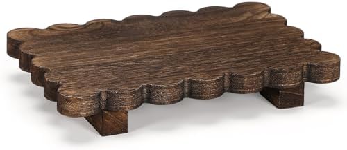 Yookeer Scalloped Wood Riser, Brown, 8.7''X 6''X 1.4'', Square by Yookeer
