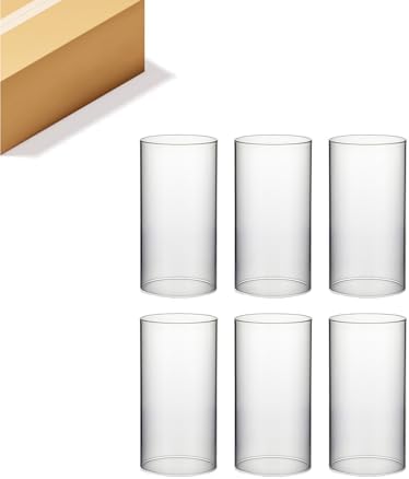 WGVI Clear Hurricane Candle Holder Sleeve, Wide 3", Height 6", 6 Pieces, Glass Cylinder Open Ended Chimney Shade Tube Vase for Pillar and Tapered Candleholder Flame Cover by WGVInternational-OpusGlassware