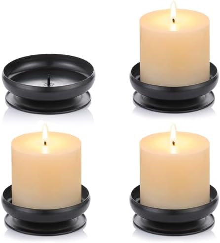 Pcs of 4 Spike Candle Holder Iron Candle Plate Pillar Candle Holder, Black, Decorative Iron Pillar Candle Plate, 3.6" Diameter Pedestal Candle Stand for LED & Wax Candles, Incense Cones, Spa, Weddings by Nuptio