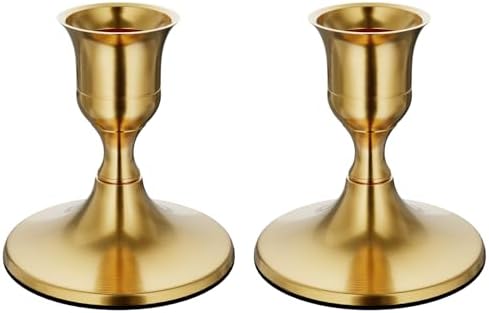 zeochyni Vintage Brass Gold Taper Candle Holders for Home Decor, Set of 2 by zeochyni