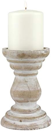 Stonebriar Antique White Wooden Pillar Candle Holder, Vintage Seaside Pillar Stand for Dining Table Centerpiece, Coffee Table, Mantel, Or Any Table Top, Medium - Image 3