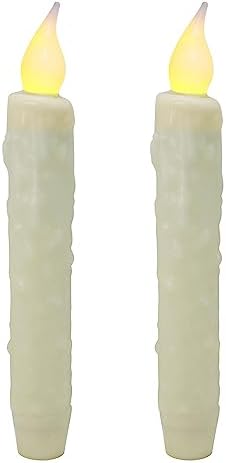 CVHOMEDECO. Real Wax Hand Dipped Battery Operated LED Timer Taper Candles Country Primitive Flameless Lights Décor, 6-3/4 Inch, Ivory, 2 PCS in a Package by CVHOMEDECO