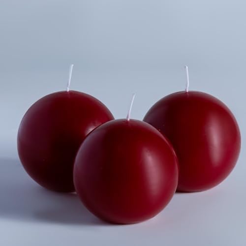 MOZEAL Hand-Poured, 3 Inch Dark Red Round Ball Candles - Elegant Dark Red Round Pillar Candles Set of 3, Dripless, Unscented, Smokeless, Ideal for Intimate Gatherings. by MOZEAL
