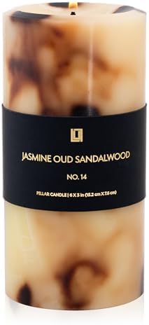Lulu Candles - Jasmine, Oud & Sandalwood (3x6 Pillar Candle) - Highly Scented Premium Candles in Gifable Box for Home and Office - 100% Cotton Wick - Slow Burning & Long Lasting by LULUCANDLES
