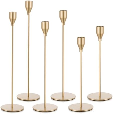 Candeldo Gold Taper Candle Holders, Tall Candlestick Holder Set of 6 by CANDELDO