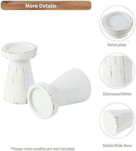 Set of 2 Rustic White Wood Candle Holders for Pillar Candles - Image 3