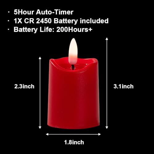 Simplelight Red Flameless Votive Candles with Timer, Set of 6 - Image 4