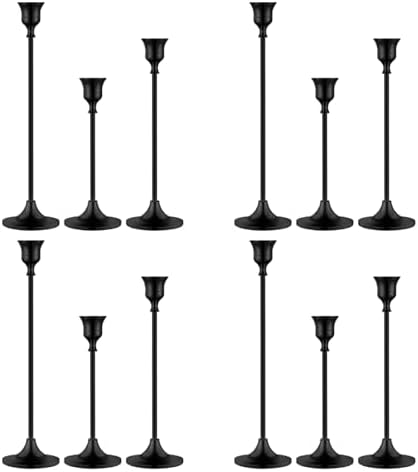 Metal Candle Holders for Candlesticks Taper Candlestick Holders Set Vintage Decorative Centerpiece Candelabra Tall Candle Stands (Matt Black, 4 Sets (12 pcs)) by Unknown