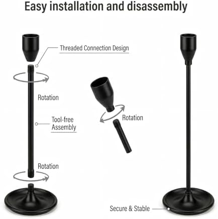 Black Candlestick Holders Set of 6, Metal Taper Candle Holders - Image 7