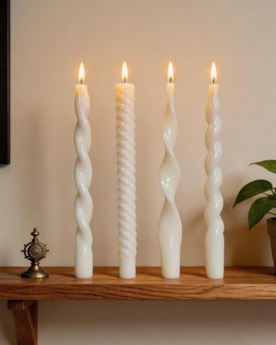 White Taper Candles Spiral Candlesticks Unscented Smokeless Tall Candles for Christmas Wedding Holiday Dinner Party Home Decorative candles-10inch,4pcs - Image 3