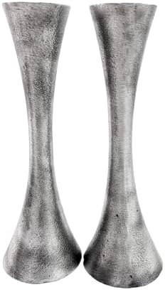 Yair Emanuel Shabbat Candle Holders Tapered Design, Brass or Silver Finish, Shabbos Candlestick Holders Judaica Wedding Gift (Matte Silver, 5.9 CNF-2) by EmanuelJudaica