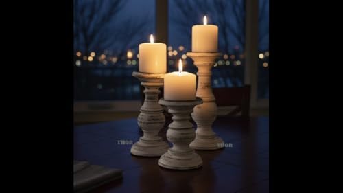 White Pillar Candle Holder Set of 3 - Farmhouse Wood Candle Stand, Mantle Decor Centerpieces for Fireplace, Living or Dining Room Table 6 X 8 X 10 Inch - Image 6