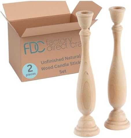 Unfinished Natural Wood Candle Sticks Set by Factory Direct Craft - Set of 2 Wooden Candle Holders for DIY Crafts and Decorating Made in USA (Sizes 11" H) by FactoryDirectCraft