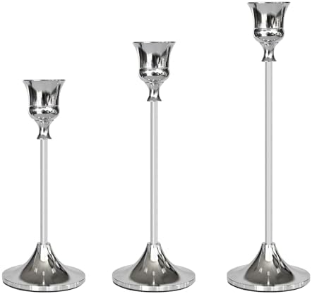 Showin Candlestick Holders Silver, 3 Packs Taper Candle Holder for Candlesticks, Candle Sticks Holder Decor for Home Decor by Showin