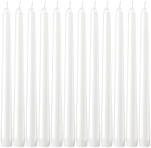Dripless Taper Candles - Unscented White Candles Bulk - Candle Sticks Long Burning 7.5-8 Hours - for Candlesticks, Dinner Table, Vigil, Advent, Christmas, Thanksgiving, Kwanzaa - 12 Pack,10 Inch Tall by HELLY