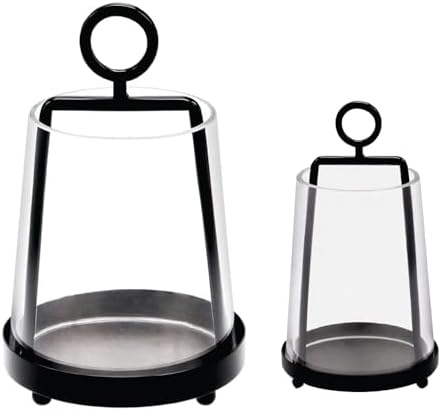 6" & 4" Wide Modern Farmhouse Metal Hurricane Candle Holder with Handmade Sturdy Glass Sleeve in Black for Pillar Candle & Plants, Glass Hurricane Lantern, Industrial, Minimalistic by Unknown