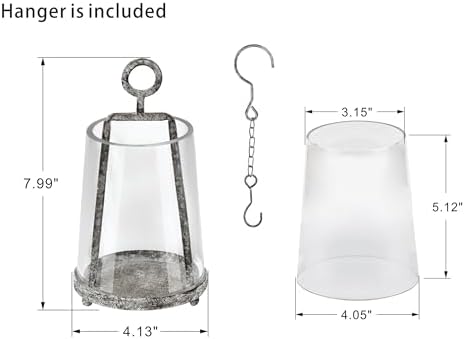 4" Wide Modern Farmhouse Metal Hurricane Candle Holder with Handmade Sturdy Glass Sleeve in Rustic Black for 2" Pillar Candle & Plants, Glass Hurricane Lantern, Industrial, Minimalistic - Image 2