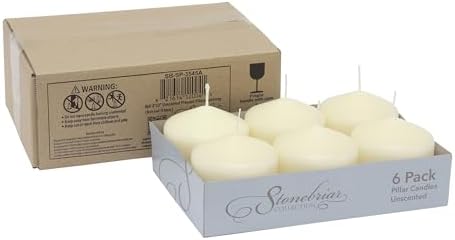 Stonebriar Unscented Pillar Candles – 18 Hour Burn Time, Long-Lasting Wax Candles for Weddings, Holidays, Home Décor & Special Events, Pack of 6, Ivory, 3" x 3" - Image 4