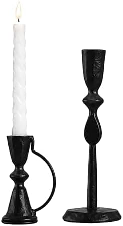 Candle Sticks Holder Decor, Set of 2 Vintage Black Candle Holders, Modern Decorative Tapered Candlestick Holders Centerpiece for Dining Table Centerpiece, Wedding, Party Decor by MSUMPTU