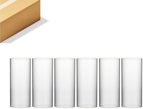 WGVI Clear Hurricane Candle Holder Sleeve, Wide 6", Height 14", 6 Pieces, Hurricane Vase, Glass Cylinder Open Ended Chimney Shade Tube For Pillar and Tapered Candleholder, Flame Cover. by WGVInternational-OpusGlassware