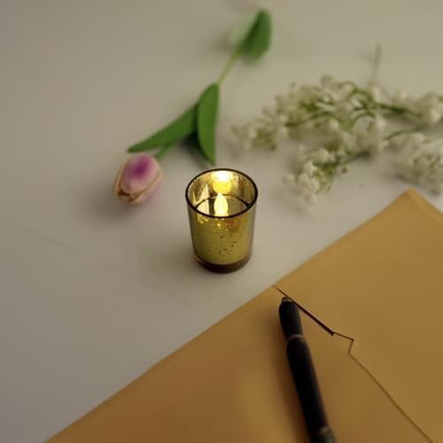 WGV Gold Speckled Tea Light Votive Candle Holder 2.2x2.75, Small Tiny Utility Cylinder Mercury Glass Vase, Home Accent Decor, 6 Pieces - Image 5