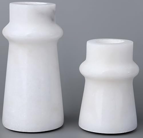 Vixdonos Marble Candle Holder Set of 2 Taper Candle Candlestick Mantle Candle Stand for Home Decor,Wedding,Party and Table Centerpieces(White) by Vixdonos