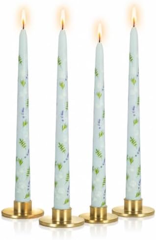Floral Taper Candle Dripless Candlesticks -4pcs Blue Unscented Candle Long Candle Sticks 10inches Flower Tapered Candles for Home Party Restaurant Holiday Decor,8D4T-PGY by Gedengni