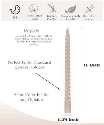 Sahara Beige Taper Candles Brown Spiral Candle Sticks,Unscented Dripless Long Candlesticks for Holiday,Wedding and Fall Decoration,10inch,12 Pack,E - Image 2