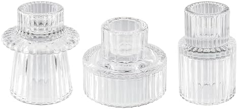 Glass Candlestick Holders, Taper Candle Holders, Set of 3, Clear by ECHFSM