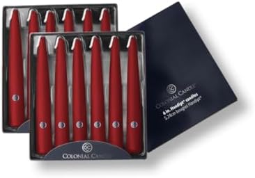 Colonial Candle Unscented Taper Candle, Handipt Collection, Traditional Cranberry, 6 In, Pack of 12 - Up to 4 Hours Burn by ColonialCandle