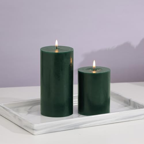 3x4 Inch Dark Green Pillar Candles Set of 3 - Unscented Pillar Candle - Image 4