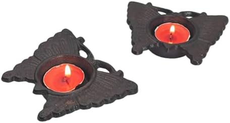 Small Cast Iron Candle Holder, Small Handmade Vintage Candlestick Holders, Rustic Tea Light Candle Holder, Farmhouse Candle Stand for Fireplace Shelf Home Decor (Butterfly Pattern) by SECHUDO