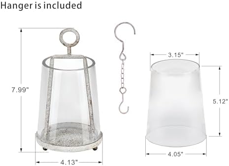 wakutwaku 4" Wide Modern Farmhouse Metal Hurricane Candle Holder with Handmade Sturdy Glass Sleeve in Vintage White for 2" Pillar Candle & Plants, Glass Hurricane Lantern, Industrial, Minimalistic - Image 2