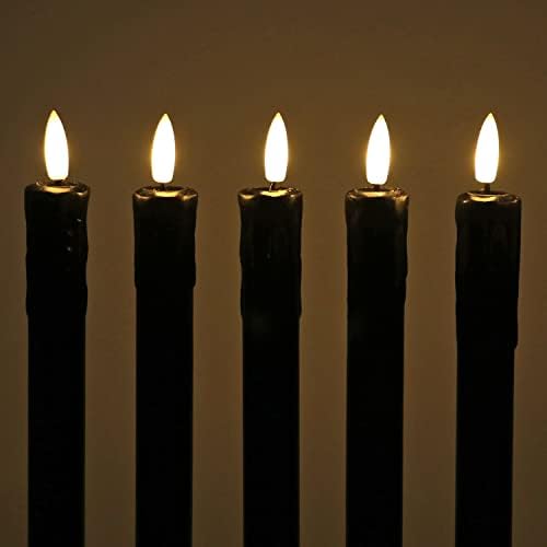 Fanna Black Flameless Taper Candles for Halloween with 2 Remotes, Real Wax Battery Operated Candles with Timer, Warm White Light, 10" Set of 6 - Image 4