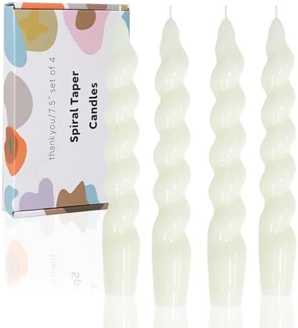 Taper Candle White Spiral Candlestick Short Tapered Candles Twisted Candlesticks for Table Decor Housewarming Gift Idea-7.5inch,4pcs(White) by LPUSA