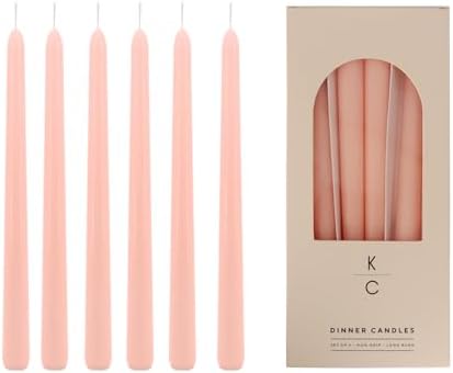 Tapered Dinner Candles, Pack of 6 – Soy & Paraffin Wax Blend, 10-Inch Dripless Taper Candles with 7-Hr. Clean Burn – Smokeless Unscented Tapers for Weddings, Dinner Tables & Home Decor – Peaches by K%7CCKandleCo