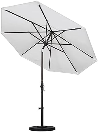 California Umbrella 9' Round Aluminum Market Umbrella, Crank Lift, Push Button Tilt, Bronze Pole