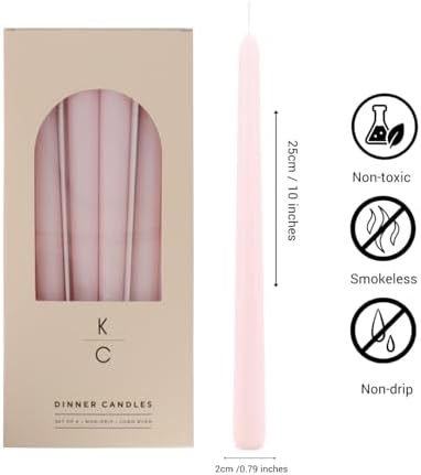 Tapered Dinner Candles, Pack of 6 – Soy & Paraffin Wax Blend, 10-Inch Dripless Taper Candles with 7-Hr. Clean Burn – Smokeless Unscented Tapers for Weddings, Dinner Tables & Home Decor – Pink Clouds - Image 2