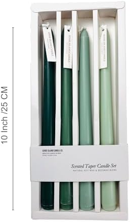 Green Taper Candles 10'' Non-Toxic Green Shades Ombre Colored Candle Sticks Set of 4 | Natual Soy Candlesticks Home Decor Centerpiece Sandalwood Scented - Image 2