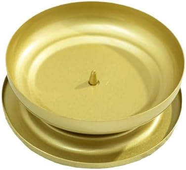 Gold Iron Plate Candle Holder, Golden Metal Pillar Candle Plate with Spike, Easy Candle Installation Ideal for Wax & LED Candle Gardens, Spa, Aromatherapy, Wedding, Party by Cagzzee