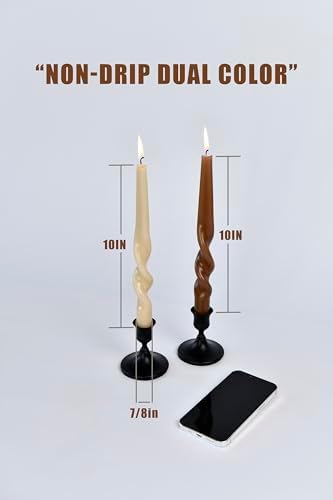 Twisted Taper Candles, 6 Pack 9.5 Inch Brown Beige Two Tone Spiral Design Decorative Set for Thanksgiving, Wedding Table Decor and Home Styling - Image 2