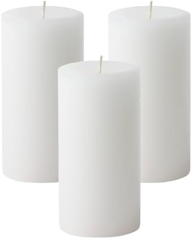 Mister Candle Dripless Unscented Pillar Candles, Set of 3 Hand Poured White Pillar Candles, Solid Color Non-Scented Candles for Home Decor, Premium Wax, 80 Hr Burn Time, 3x6 Inch by MisterCandle
