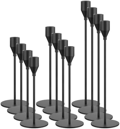 NLBTW Black Taper Candle Holders Set of 12 Candlestick Holders Bulk, Metal Candle Stick Holder Decor for Wedding, Dinning, Christmas Party or Anniversary, Fits 3/4 Inch Thick Candle by NLBTW