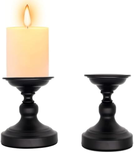 Metal Black Candle Holder for Pillar, Iron Candlestick Holder Stand for Home Coffee Decor Decorations, Table Centerpiece, Wedding Reception (2 Pack) by AISIBO