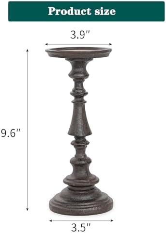 Sungmor Rustic Cast Iron Pillar Candle Holder, 9.6 Inches Tall - Image 6