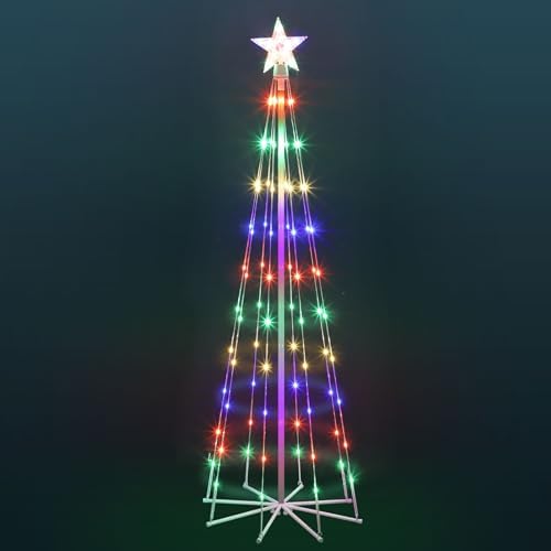 5' LED Animated Christmas Tree, Multicolor Lightshow Lighted Cone Wire Tree with Topper Star, Artificial Lighted Tree for Indoor/Outdoor Yard Patio by Unknown