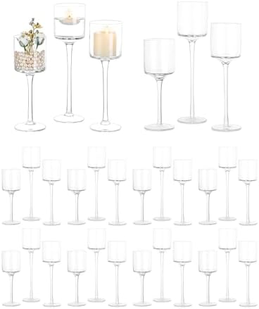 Tall Glass Candle Holder: Long Stem Candle Stand 30 Pcs by CreatedforWeddingsandHome