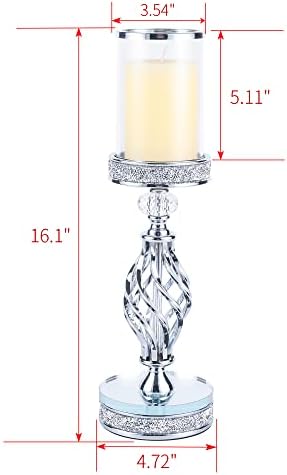 Hanjue Crystal Candle Holders for Pillar Candle, Metal Crystal Candle Holder for Home Decor, Centerpieces, Coffee Dining Table CH0509 (Silver (L)) - Image 5