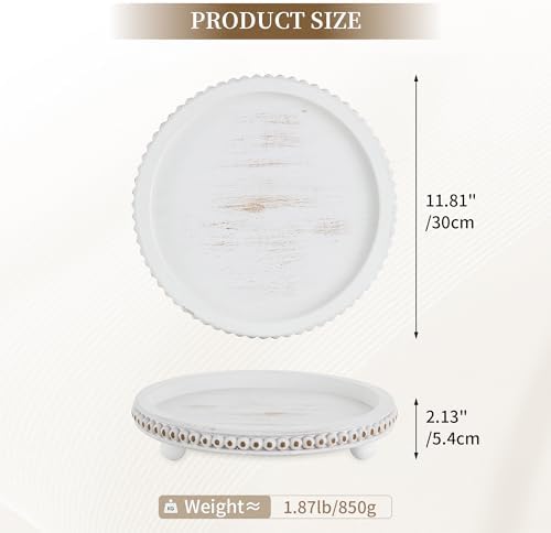 Hanobe Decorative Tray for Home Decor Round Wooden Candle Holder Beads Edge - Image 3